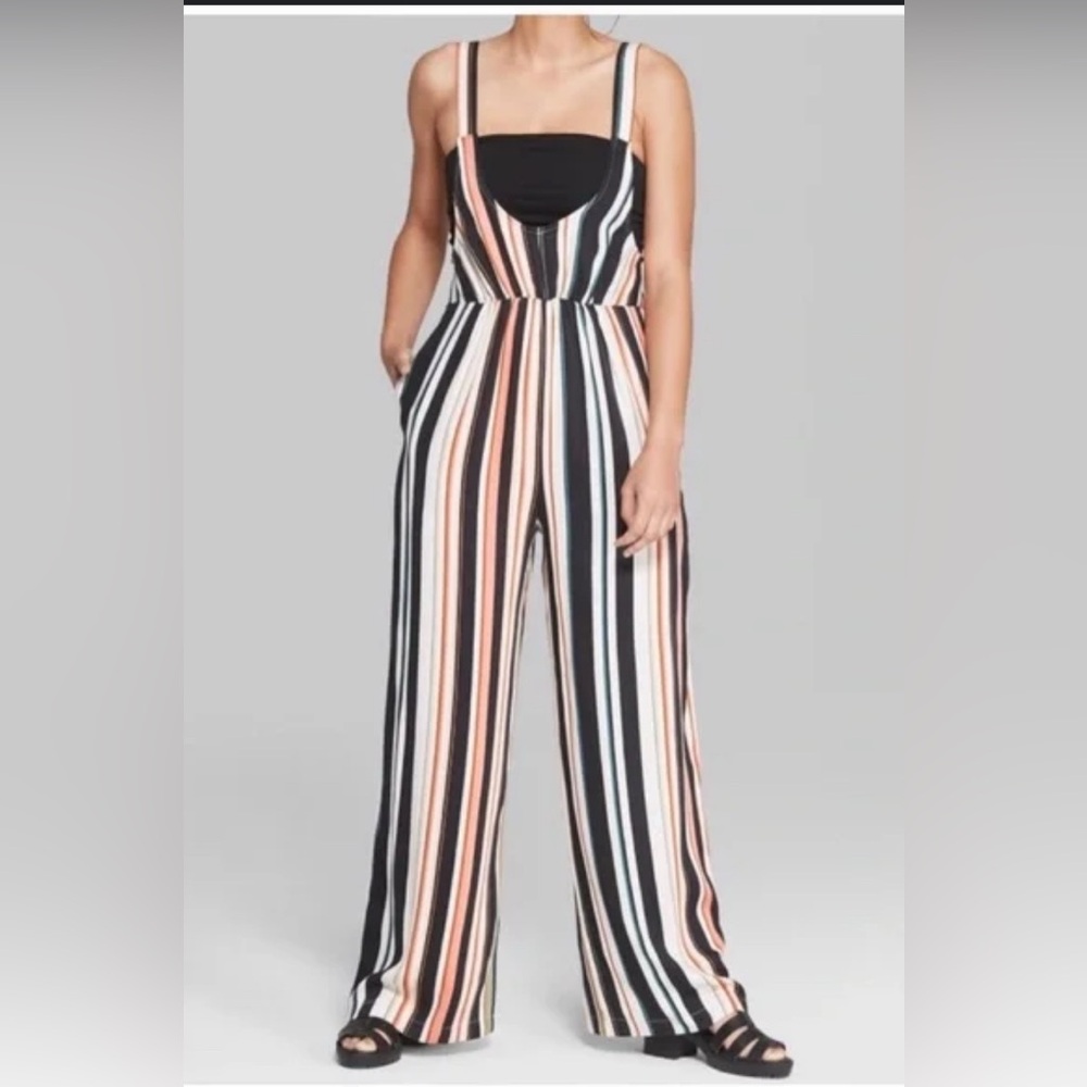 Wild Fable Rayon Striped Wide-Leg Jumpsuit Sleeveless Pockets XL NWOT - Picture 2 of 12